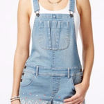 American Rag  Light Wash Embroidered Red Blue White Shortall Overalls Photo 0