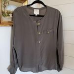 Line and Dot  Olive Green 100% silk button up long sleeve blouse Small Photo 0