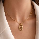 Christian Dior  Vintage Gold Tone Logo Pendant Necklace Adjustable Chain Photo 0