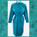 Vintage 70s 80s Petrina Petites Teal Career Shirt Dress 6 Blue Photo 1