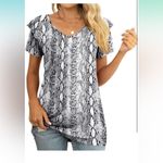 Top Blouse Shirt Womens Plus 2X Black Snakeskin Summer Casual Short Sleeve B3 Photo 5