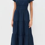 NWT Marea by Liz Joy Annabelle in Navy Blue Cotton Tiered Midi Dress S $268 Photo 0