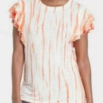 Knox Rose  Tie Dye White Orange Lace Ruffled Knit Blouse Size XL EUC #0920 Photo 0