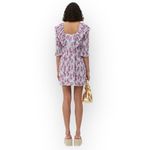 Ganni Georgette Mini Dress Women 36 Pink Black Floral Pleated Ruffle Square Neck Photo 1