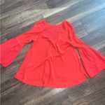 Free People $88  Parisian Red Eyelet S boho lace V Neck Puff Sleeve top Nwot fall Photo 10