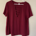SheIn Maroon Red Short Sleeve Shirt Top Blouse Preppy Business Casual Photo 0