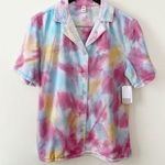 BP  Pink/Blue Tie Dye Short Sleeve Button Down Collared Top Size Small NEW Photo 0