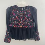 ZARA  Black Floral Embroidered babydoll Blouse top SMALL SWISS DOTS NEW Photo 2