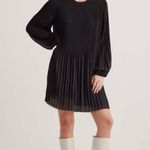Quince Chiffon Pleated Long Sleeve Mini Dress in Black Size Small Photo 0