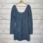 ZARA  Long Sleeve Mini‎ Dress Acrylic Blue Square Neck Ribbed Bodycon Size Medium Photo 1