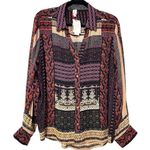 Raga By Anthropologie Button Front Black Motif Blouse Size Large NWT Photo 0