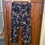 Anthropologie Maeve, The Colette Cropped Wide-Leg Pants, Navy Floral, Size 28P Photo 2