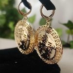 Gold Filled Medusa with Greek Key Design Disc Huggie Hoop Earrings Photo 4