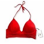 Women's Elastic Trim Triangle Bikini Top Shade & Shore Red size 38D Halter New Photo 1