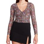 Steve Madden Floral Mesh Long Sleeve Crop Top Hook And Eye Front Sz XS Small New Photo 3