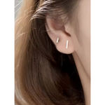 Boutique Fine 925 Sterling Silver Rhodium‎ Bar Staple Stud Earrings Photo 11