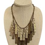 Vintage Gold Tone Textured Tag Drop Necklace Statement Double Layer 20.5” Photo 1