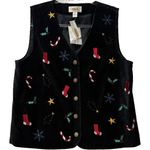 Talbots Rare‎ NWT Vintage  Velvet Holiday Vest Black Embroidered 90s Size Small Photo 1
