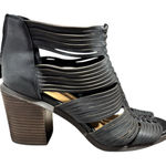 Lucky Brand Darvie Strappy Open Toe Block Heel Sandal Women 8 Black Leather Zip Photo 0