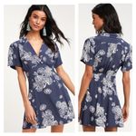 Free People  Size S Blue Hawaii Washed Blue Floral Print‎ Short Sleeve Mini Dress Photo 1