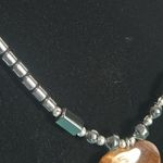 New Hand Crafted Heart Shaped Tiger’s Eye and Hematite Bead Necklace Brown Photo 2