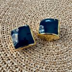 Vintage 80s M.Jent Gold & Navy Enamel Square Fashion Clip Photo 1