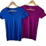 Eddie Bauer  Royal Blue & Magenta V-Neck Short Sleeve T-Shirts Tops Size XS Photo 0