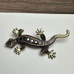 Lia Sophia Rhinestone Lizard Reptile Brooch Pin Gold Tone Photo 8