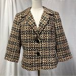 Sigrid Olsen ‎ Wool Blazer Lined geometric Plaid Black Brown Preppy Secretary L Photo 1