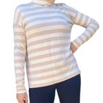 J.Crew  Women Turtle Neck Top Knit Sweater XS Stripes Beige White Pastel Cotton Photo 2