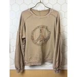 easel  Tan Mineral Washed Terry Floral Peace Top - Size - Medium Photo 5