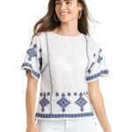 Vineyard Vines Grand Millennial Embroidered Blue White Lightweight Top Small Photo 1
