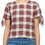 Jenni Kayne Sequoia Tie Shirt Cotton Blouse Plaid Red White Black XSmall Photo 0