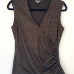 Ann Taylor  Sleeveless Metallic Faux Wrap Top Brown Gold Sparkle Size Smal Photo 0
