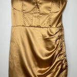 Naked Wardrobe NWT The Statement Fitted Bustier Strapless Draped Gold Dress L Photo 0
