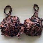 Shade & Shore NWT black pink paisley tie front underwire bikini top, size 38D Photo 3