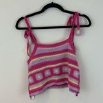 New In Pink and Yellow Crochet Crop Top Tie Shoulder Boho Size S/M Photo 1