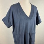 Umgee  Women's Cotton Midi Dress Blue Pockets V-neck Short Sleeve Oversized sz M Photo 1
