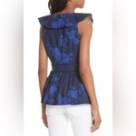 Kate Spade New York Blue Hibiscus Ruffle Neck Sleeveless Cotton Blouse Size 2 Photo 1
