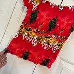Vtg Y2K Hawaiian Tropical Smocked Crop Top Sz Small Red Beach Photo 4