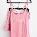 Rae Dunn Pajama Set L NWT Dreamer Cross Back Cami Striped Shorts Clay Pink Photo 0