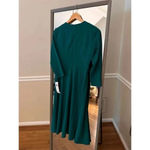 London Style Green Fit & Flare Dress Size 4 Classic Midi Long Sleeve Elegant Photo 4