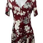 Missguided  Red Floral Satin V-Neck Open Back Short Sleeve Mini Shirt Dress Sz 10 Photo 0