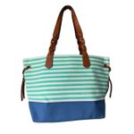 Dooney & Bourke  Striped Nylon Sullivan Shopper Tote In Mint green, White, & Blue Photo 1