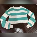 Beach Riot  Teal and White Knit Sweater Bell Sleeve XS Photo 1