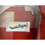 Diane Von Furstenberg  Shirt Womens 14 Red Cream Plaid Button Down Long Sleeve Photo 2