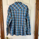 Wrangler  Western Snap‎ Shirt Plaid Long Sleeve Cowboy Blue White Silver Treaded Photo 5
