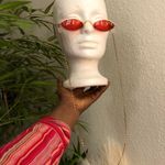 RARE 90s Vintage Retro Red Gold oval round sunglasses with chain Photo 2