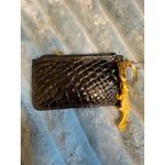 Gilded Crocodile Embossed Leather Coin Purse Keychain | Mini Zip Pouch Black Photo 2