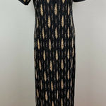 Virgo Dress 8 Maxi Black Beige Ribbed Slinky Scoop Neck Shoulder Pads Vintage Photo 0